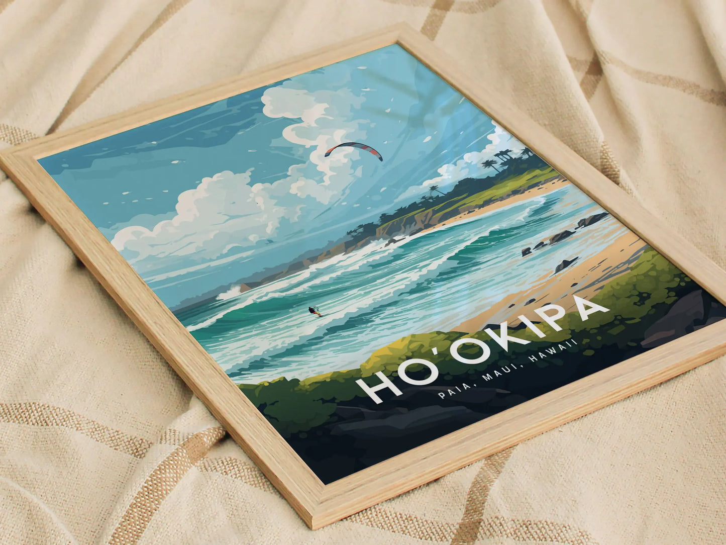 Ho'okipa Beach, Maui, Hawaii - Hookipa Wind Kite Surf Surfing Framed Wall Art Poster Design Travel Island Tropical Print Gift Home Decor