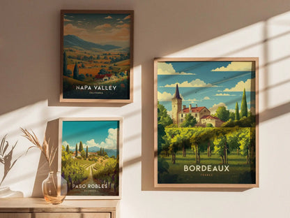 Bordeaux France Wine Country Framed Wall Art, Bordeaux Framed Artwork Poster, Travel Winery Vineyard France Home Gift Decor, Airbnb Decor