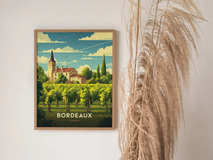 Bordeaux France Wine Country Framed Wall Art, Bordeaux Framed Artwork Poster, Travel Winery Vineyard France Home Gift Decor, Airbnb Decor