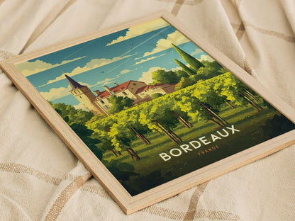 Bordeaux France Wine Country Framed Wall Art, Bordeaux Framed Artwork Poster, Travel Winery Vineyard France Home Gift Decor, Airbnb Decor