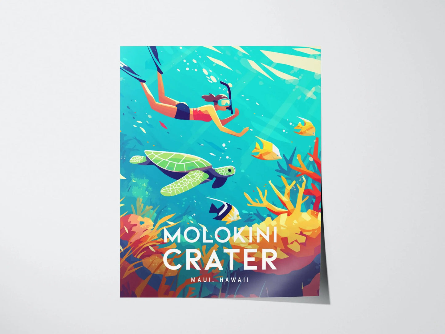 Molokini Crater, Maui, Hawaii | Snorkel Dive Sea Turtle Island Framed Wall Art Poster Travel Artwork Hawaiian Tropical Decor Honeymoon Gift