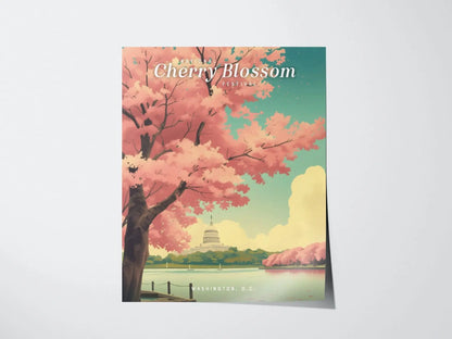 National Cherry Blossom Festival, Washington DC Framed Travel Poster, Trendy Travel Print for DC Airbnb Home Decor, Living Room Wall Art