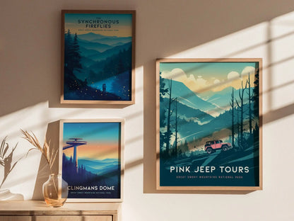 Pink Jeep Tours at Great Smoky Mountains National Park Framed Travel Print, Great Smoky Mountain National Park Travel Poster, Pink Jeep Art