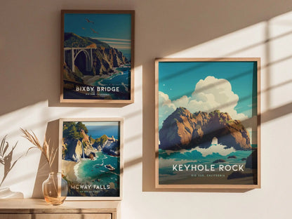 Keyhole Rock at Big Sur Framed Travel Print, California Big Sur Travel Poster, Keyhole Rock Big Sur Wall Art, California Airbnb Wall Decor