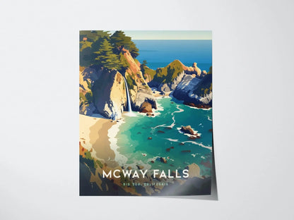 McWay Falls Big Sur Framed Travel Print, California Big Sur Travel Poster, McWay Falls Big Sur Wall Art, Pfeiffer State Park Airbnb Decor