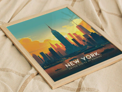 New York Framed Travel Print, Empire State New York City Travel Poster, New York Wall Art Travel Poster, Travel Print, Traveler Home Decor