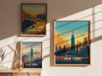 New York Framed Travel Print, Empire State New York City Travel Poster, New York Wall Art Travel Poster, Travel Print, Traveler Home Decor