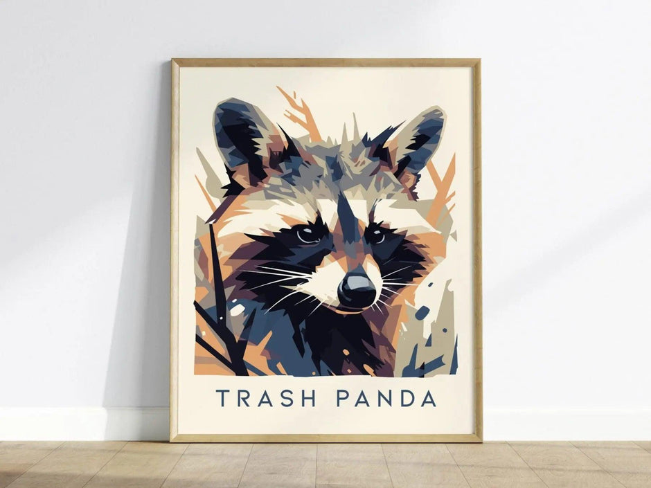 Trash Panda, Urban Wildlife Series, Raccoon Framed Wall Art - City Animal Collection Poster Design Print Funny Apartment Decor Statement Set - Swell Scenes