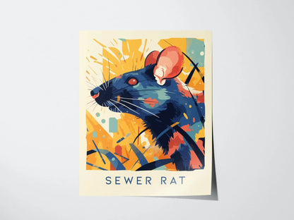 Sewer Rat, Urban Wildlife Series, Rodent Framed Wall Art - City Animal Collection Poster Design Print Funny Gift LA NYC Decor Statement Set