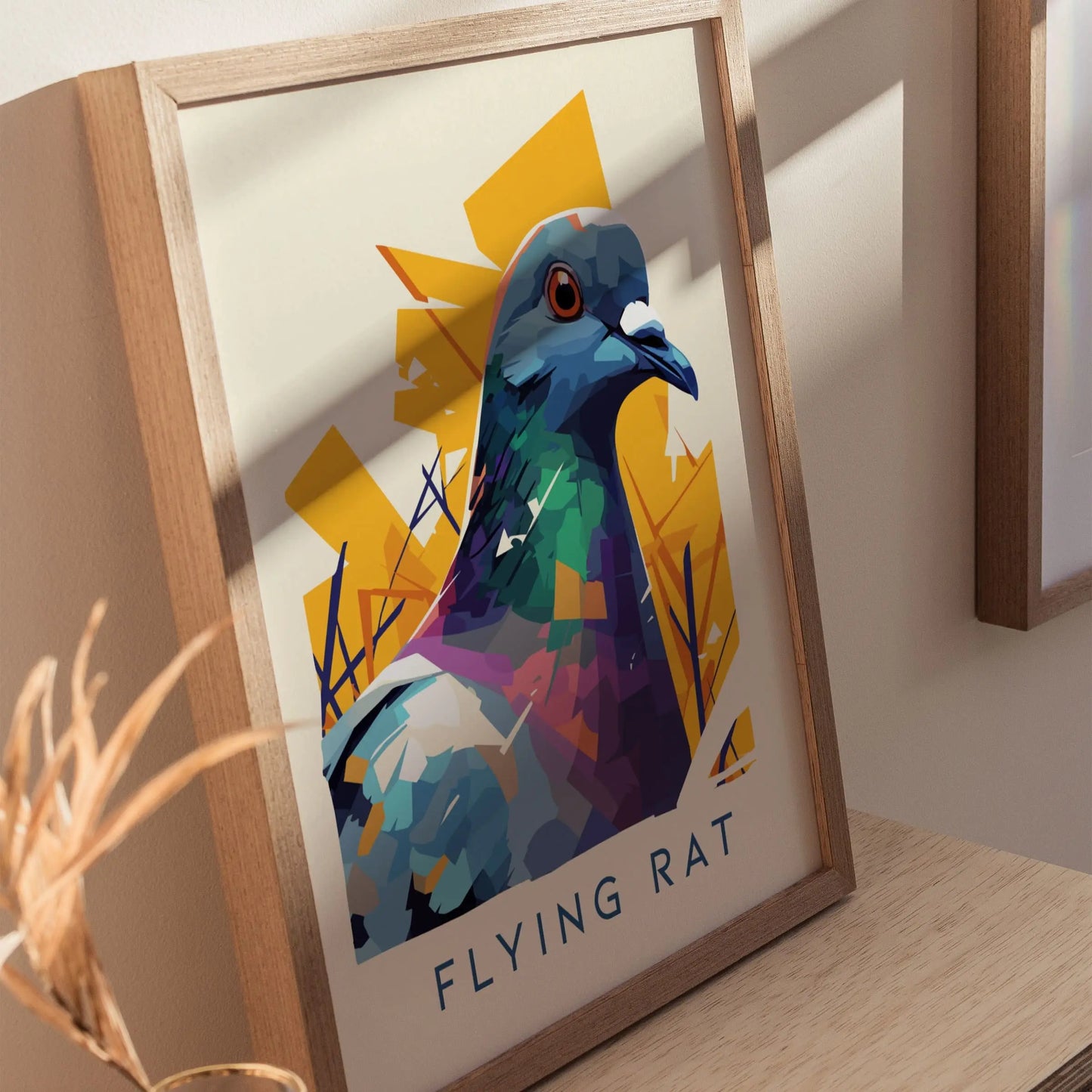 Flying Rat, Urban Wildlife Series, Pigeon Framed Wall Art - City Bird Collection Poster Design Print Funny LA NYC Statement Decor Gift Set