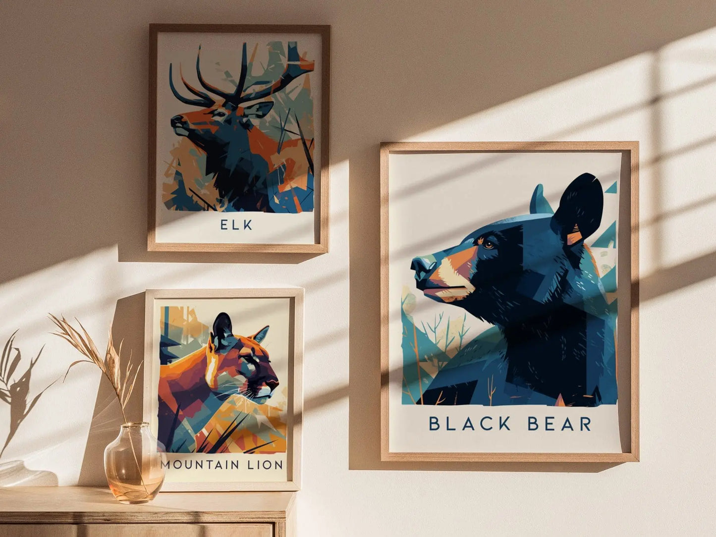 Black Bear, Wildlife Series, Appalachian Framed Wall Art - North American Big Game Nature Poster Design Print Woods Forest Cabin Decor Set