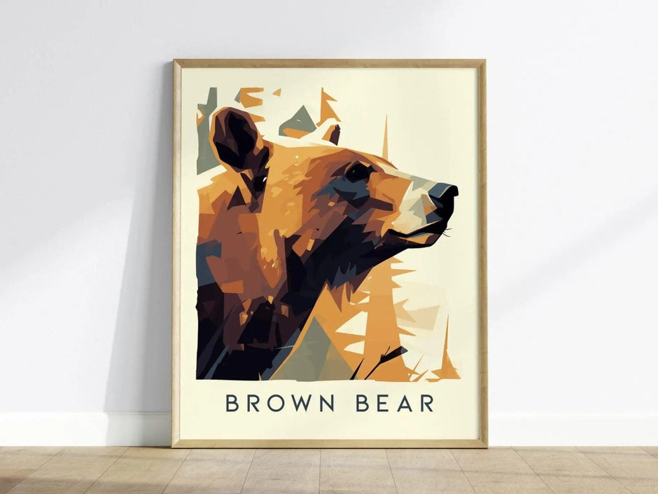 Brown Bear, Wildlife Series, Alaska Framed Wall Art - North American Grizzly Big Game Nature Poster Design Print Mountain Cabin Decor Set - Swell Scenes