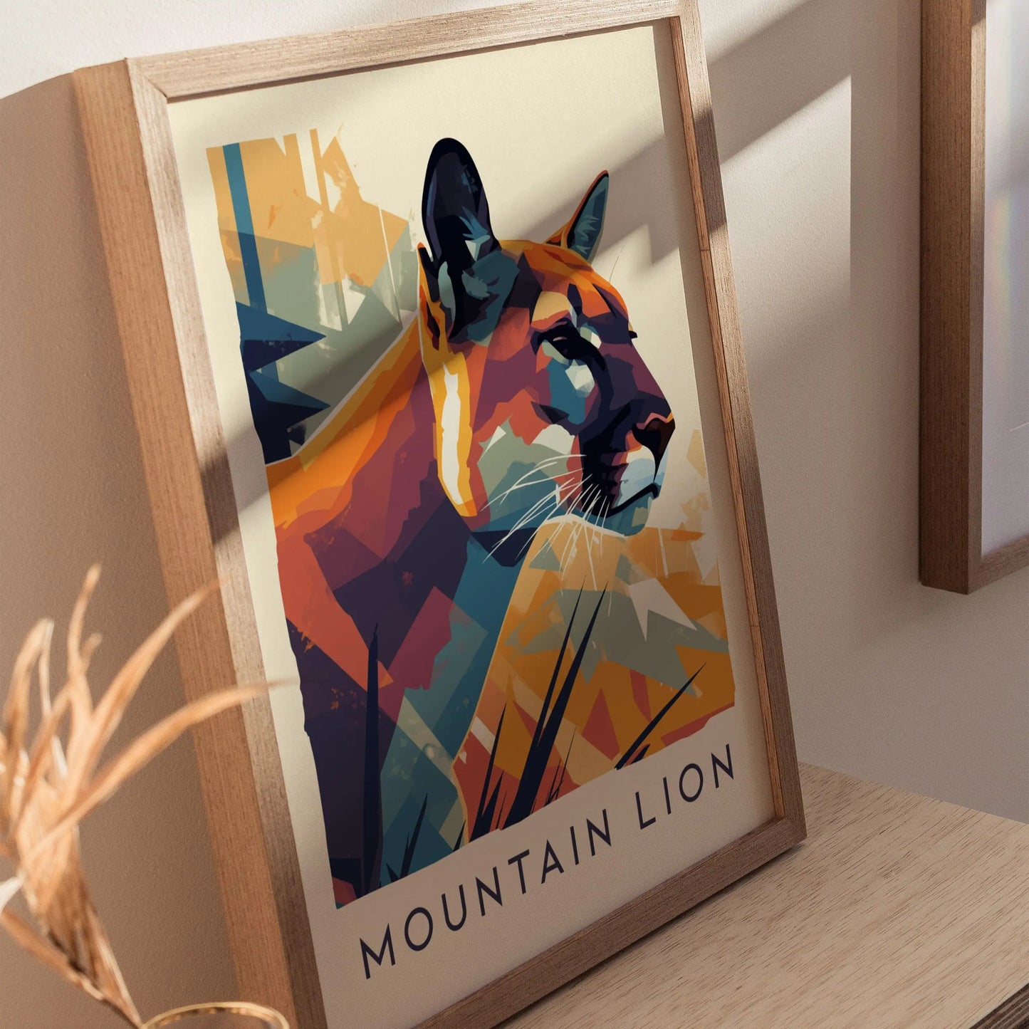 Mountain Lion, Wildlife Series, Big Cat Framed Wall Art - North American Cougar Puma Nature Poster Design Print California Cabin Decor Set