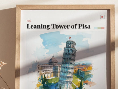 Leaning Tower of Pisa Framed Travel Poster, Italy Travel Poster, Architecture Series, Leaning Tower of Pisa Travel Art, Italy Travel Gift