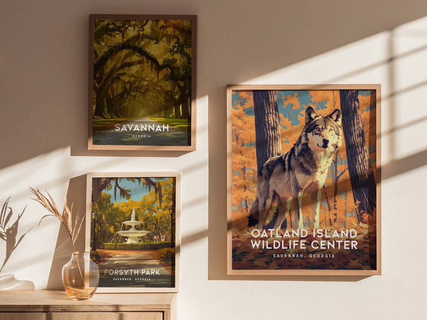 Oatland Island Wildlife Center, Savannah, Georgia -  Wolf Art Southern Nature Wall Artwork Poster Design Travel Print Home Decor Gift Set