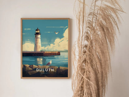 Duluth Harbor North Pier Lighthouse Poster, Minnesota Lighthouse Wall Art, Framed/Unframed Duluth Print, Nautical Decor, Great Lakes Decor