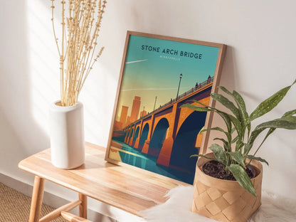 Stone Arch Bridge Poster, Minneapolis MN Wall Art, Framed/Unframed Minnesota Bridge Print, Historic Architecture Artwork, MN Airbnb Decor