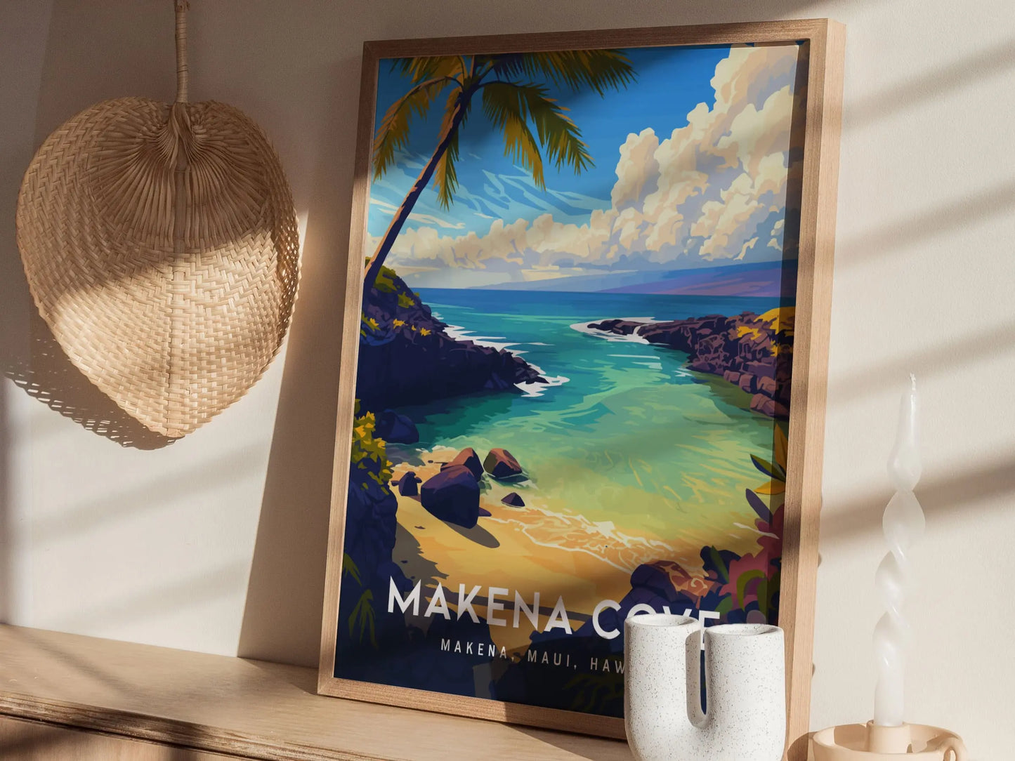 Makena Cove, Maui, Hawaii | Wailea Beach Island Framed Wall Art Poster Travel Artwork Hawaiian Lush Tropical Wedding Gift Honeymoon Decor