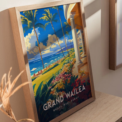 Grand Wailea Hotel, Maui, Hawaii | Beach Island Framed Art Poster Travel Artwork Hawaiian Tropical Vacation Wedding Honeymoon Gift Decor Set