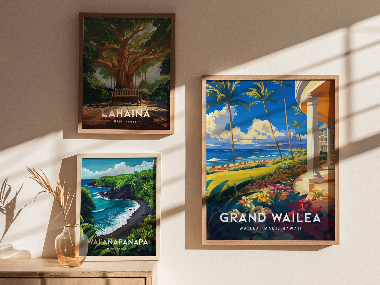 Grand Wailea Hotel, Maui, Hawaii | Beach Island Framed Art Poster Travel Artwork Hawaiian Tropical Vacation Wedding Honeymoon Gift Decor Set