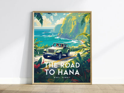 Road To Hana, Maui, Hawaii - Wall Art Poster Design Travel Print Travel Adventure Ocean Tropical Gift