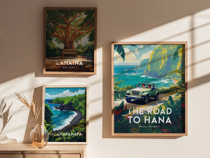 Road To Hana, Maui, Hawaii - Wall Art Poster Design Travel Print Travel Adventure Ocean Tropical Gift