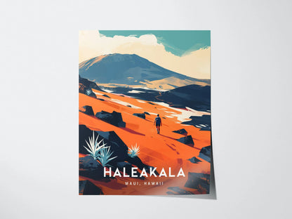 Haleakala National Park, Maui, Hawaii - Wall Art Poster Design Travel Print Hiker Backpacker Adventure Hawaiian Islands Gift