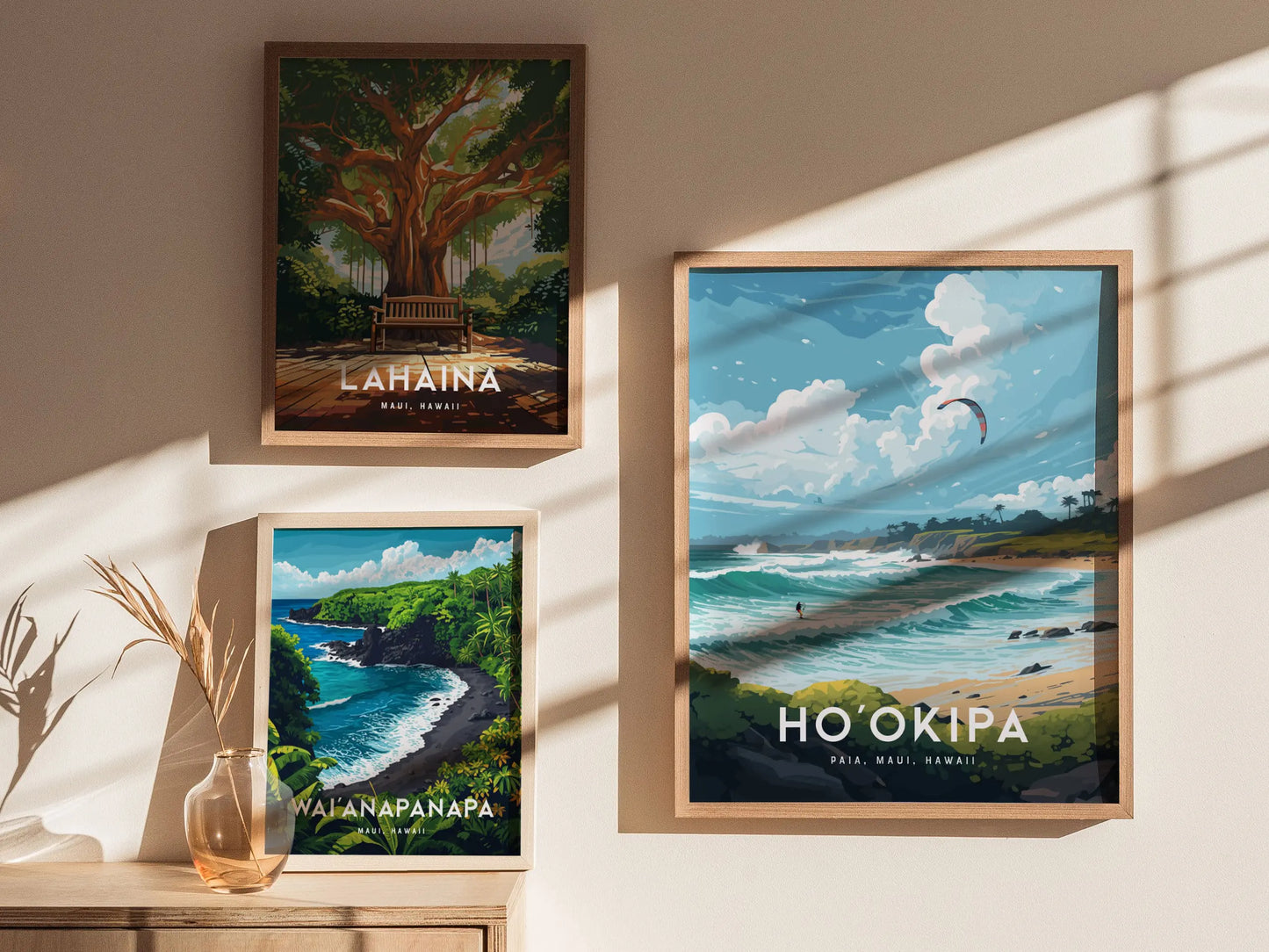 Ho'okipa Beach, Maui, Hawaii - Hookipa Wind Kite Surf Surfing Framed Wall Art Poster Design Travel Island Tropical Print Gift Home Decor