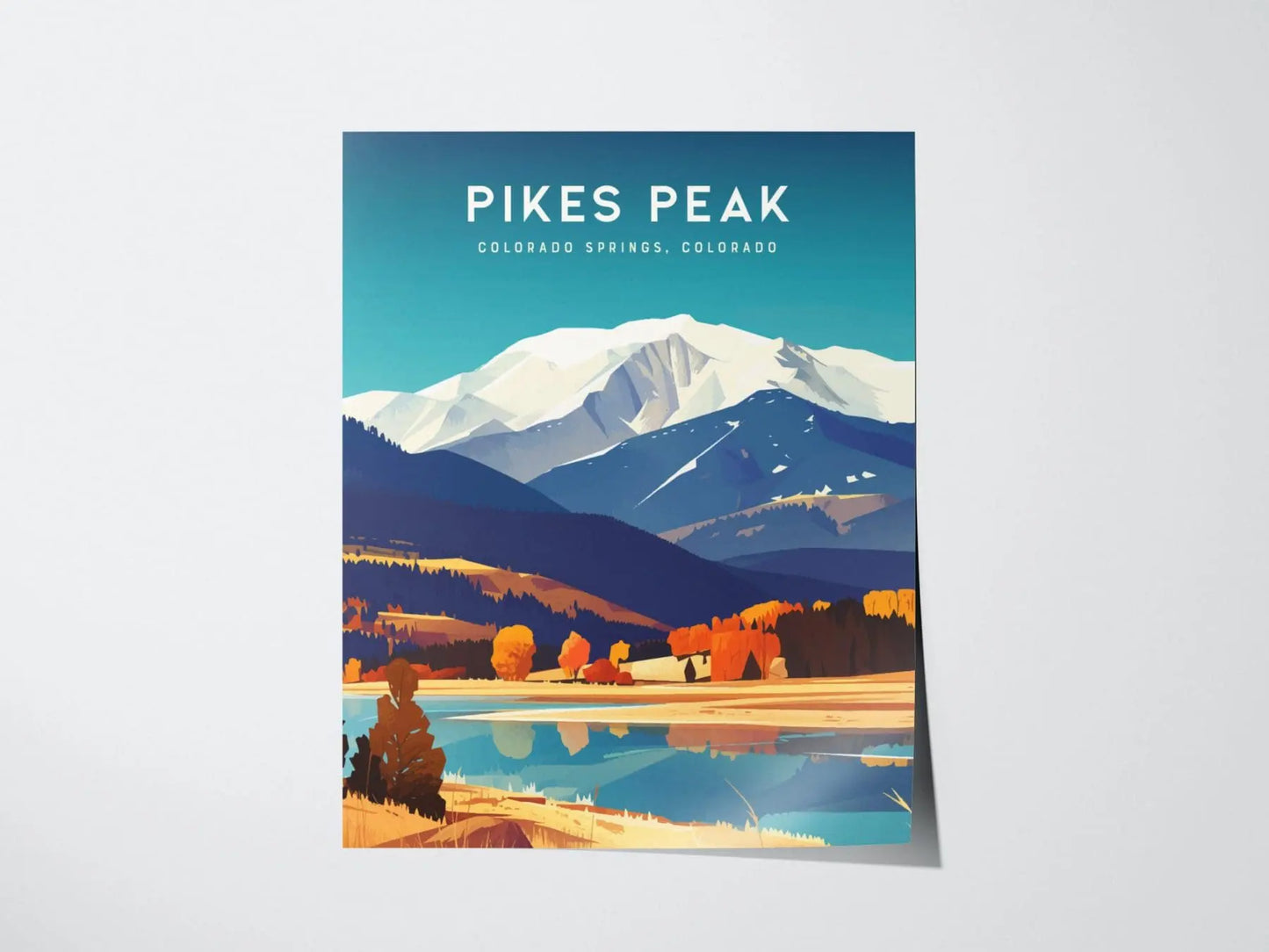 Pikes Peak, Colorado Springs, Colorado - Pikes Peak Wall Art Poster Design Travel Print Mountains Hiker Backpacker Rock Climber Rockies Gift