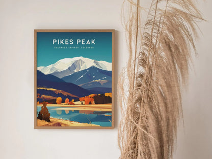 Pikes Peak, Colorado Springs, Colorado - Pikes Peak Wall Art Poster Design Travel Print Mountains Hiker Backpacker Rock Climber Rockies Gift