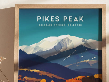 Pikes Peak, Colorado Springs, Colorado - Pikes Peak Wall Art Poster Design Travel Print Mountains Hiker Backpacker Rock Climber Rockies Gift