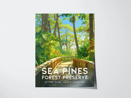 Sea Pines Forest Preserve, Hilton Head Island, South Carolina Wall Art - SC Nature Travel Poster Print Southeast Beach Home Decor Gift Set