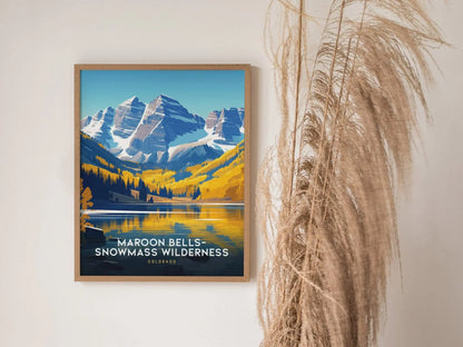 Maroon Bells-Snowmass Wilderness Poster, Colorado Mountain Scenery Wall Art, Framed/Unframed Nature Print, Hiker Gift, Wilderness Home Decor