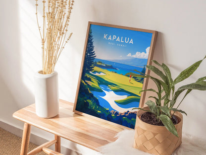 Kapalua Golf Course Maui Hawaii Framed Wall Art - Golfer Gift Poster Travel Print Man Cave Golfing Vacation Napili Home Decor PGA Artwork