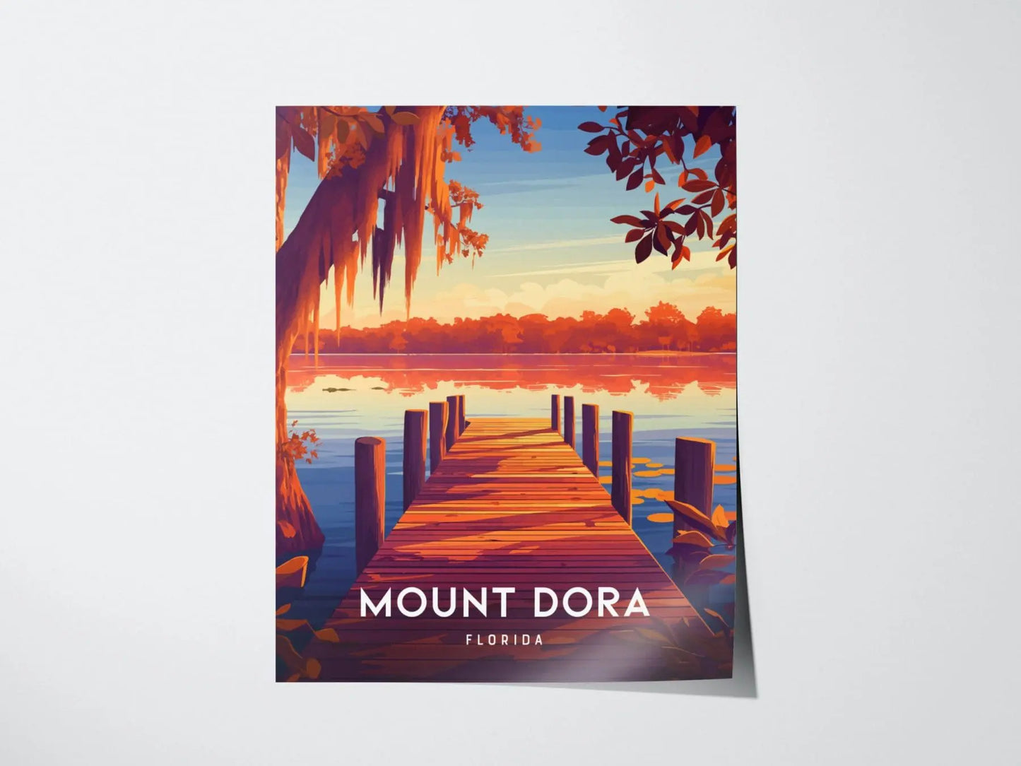 Mount Dora, Florida - Orlando Wall Art Alligator Poster Central FL Travel Print Home Decor Nature Lake Cypress Tree Fisherman Fishing Gift