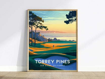 Torrey Pines Golf Course San Diego California Framed Wall Art - Golfer Gift Travel Poster PGA Tour Golfing Home Decor Artwork Father&#39;s Day