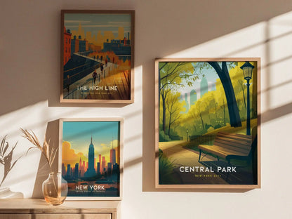 Central Park Poster, New York City Park View Art, Framed/Unframed NYC Wall Decor, Urban Park Bench Scene, Manhattan Skyline Gift