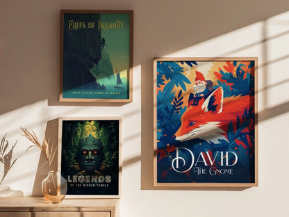 David The Gnome, 80s Nostalgia, Framed Wall Art | Cute Classic Cartoon TV Series Poster 1980s Kids Folklore Gnomes Fantasy Home Decor Gift