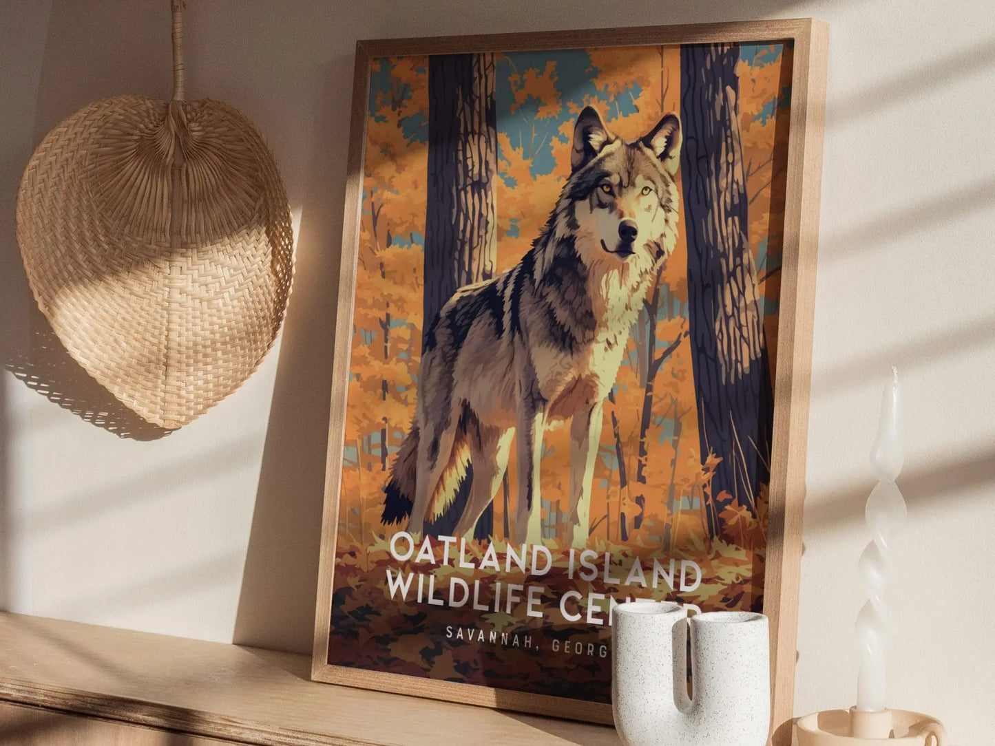 Oatland Island Wildlife Center, Savannah, Georgia -  Wolf Art Southern Nature Wall Artwork Poster Design Travel Print Home Decor Gift Set