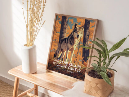 Oatland Island Wildlife Center, Savannah, Georgia -  Wolf Art Southern Nature Wall Artwork Poster Design Travel Print Home Decor Gift Set