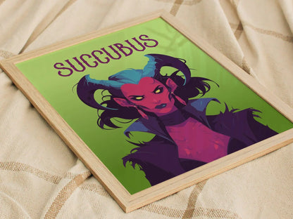 Succubus Fantasy Portrait Framed Wall Art, LOTR D&D WoW RPG Fan Gift, Game Room Decor, Mythical Folklore Dark Academia Diablo Gamer Poster