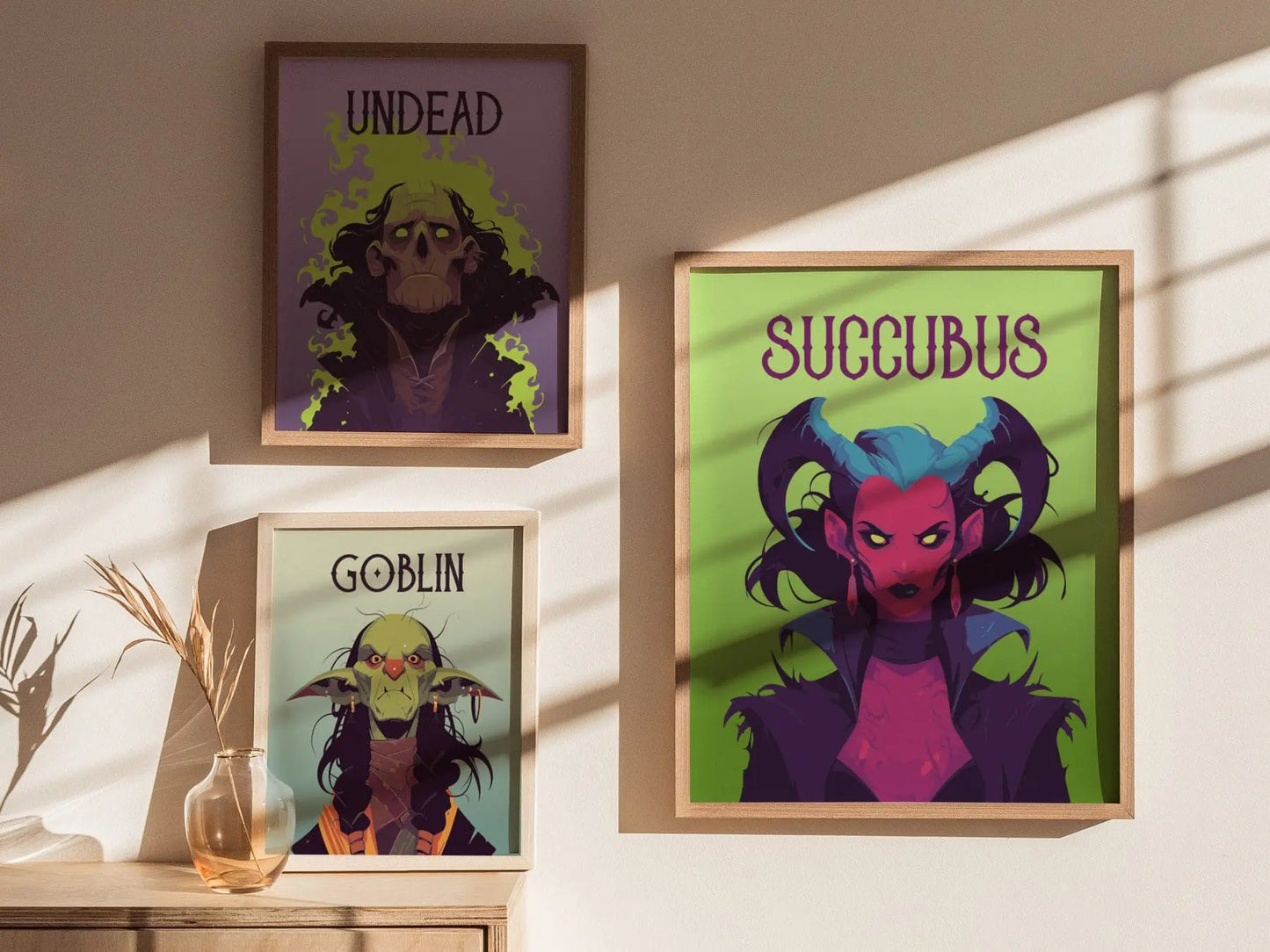 Succubus Fantasy Portrait Framed Wall Art, LOTR D&D WoW RPG Fan Gift, Game Room Decor, Mythical Folklore Dark Academia Diablo Gamer Poster