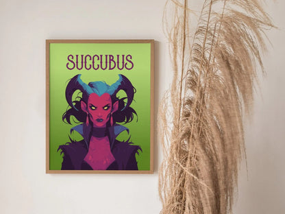 Succubus Fantasy Portrait Framed Wall Art, LOTR D&D WoW RPG Fan Gift, Game Room Decor, Mythical Folklore Dark Academia Diablo Gamer Poster