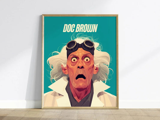 Doc Brown Back To The Future Framed Wall Art | Classic 80s Scifi Movie Poster | Christopher Lloyd Fan Nostalgic Sci-Fi Film Decor Gift Set