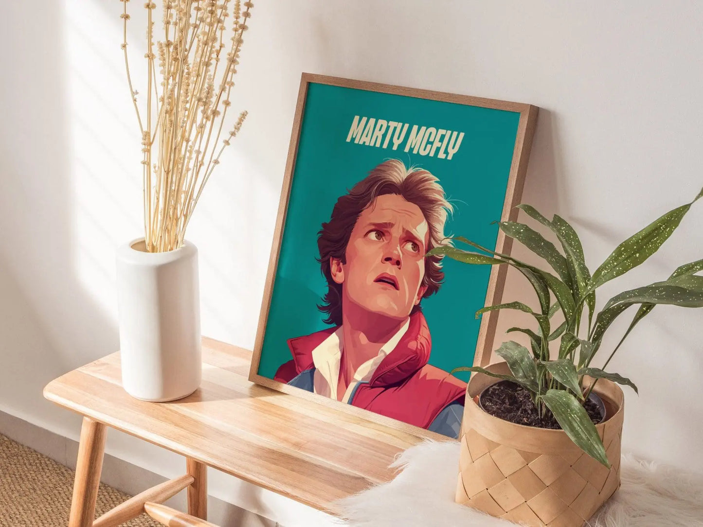 Marty McFly Portrait Back To The Future Framed Wall Art | 80s Scifi Movie Fan Poster | Nostalgic Sci-Fi Film Theater Room Decor Gift Set