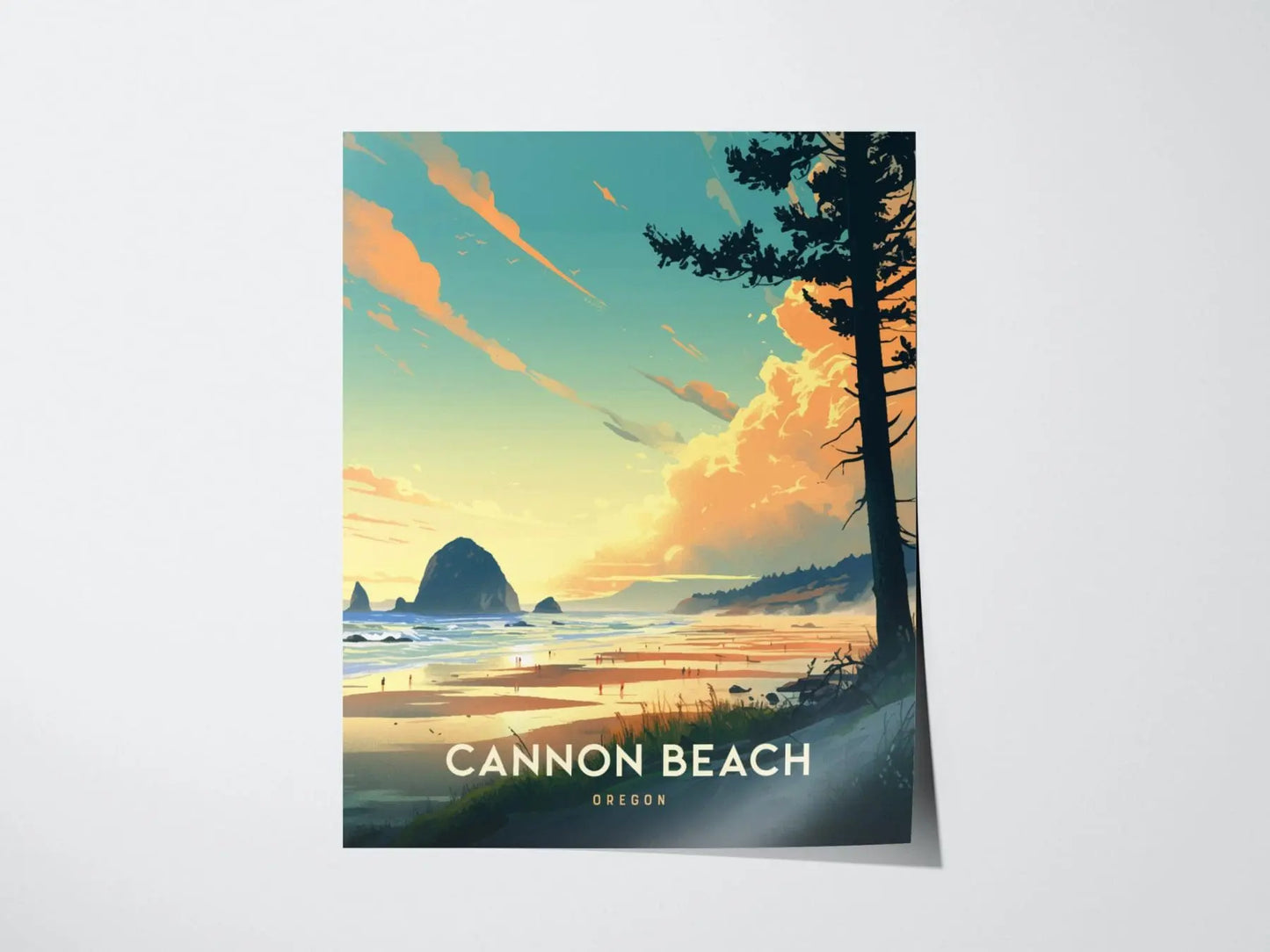 Cannon Beach Oregon Poster, Framed/Unframed Coastal Landscape Print, Haystack Rock Wall Art, Pacific Northwest Beach Decor, Coastal Airbnb