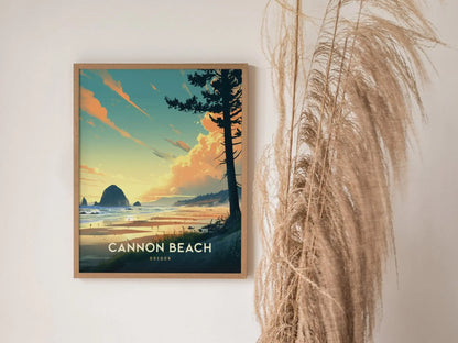 Cannon Beach Oregon Poster, Framed/Unframed Coastal Landscape Print, Haystack Rock Wall Art, Pacific Northwest Beach Decor, Coastal Airbnb