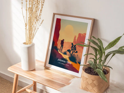 Joshua Tree National Park Minimalist Series Framed Wall Art, California Desert Vintage Poster Minimal Home Decor Socal Nature Hiker Gift Set