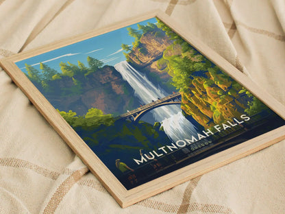 Multnomah Falls Oregon Poster, Waterfall Wall Art, Framed/Unframed Multnomah Print, Pacific Northwest Landscape Poster, Oregon Gift Decor