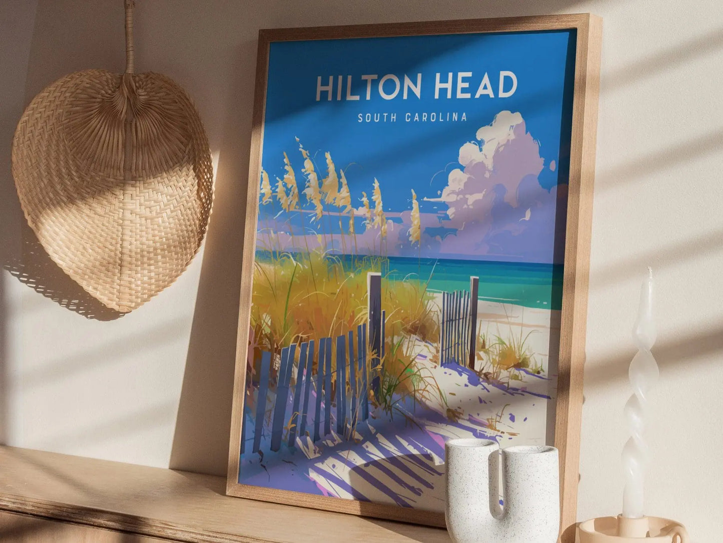 Hilton Head Coligny Beach, South Carolina - Folly Field Park Wall Art Island Travel Poster Print Southeast Home Decor Ocean House Gift Set